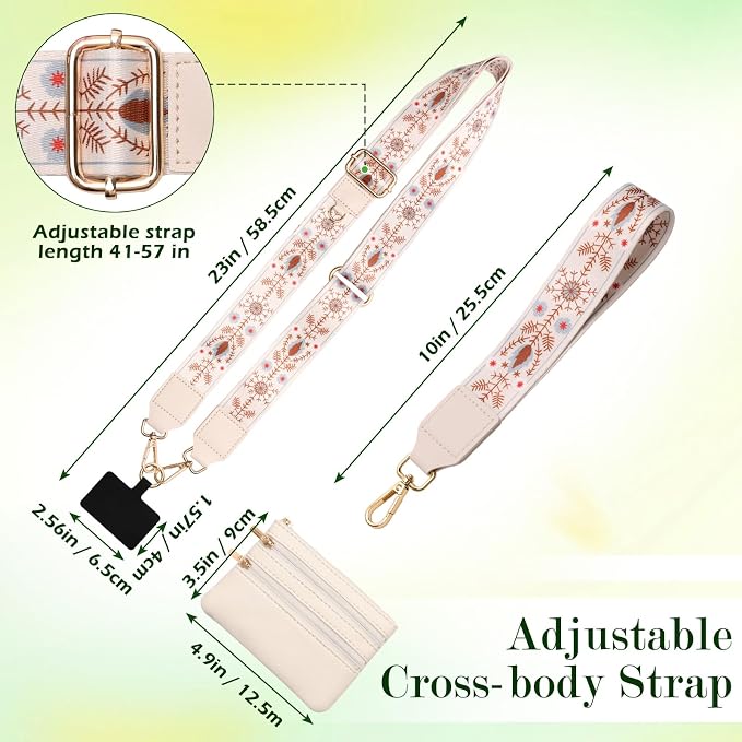 4P Clip and Go Strap for Phone with Wallet Crossbody, Stylish and Versatile Phone Strap with Zippered Pouch with Patterned Suspenders for Protecting Money & Cards