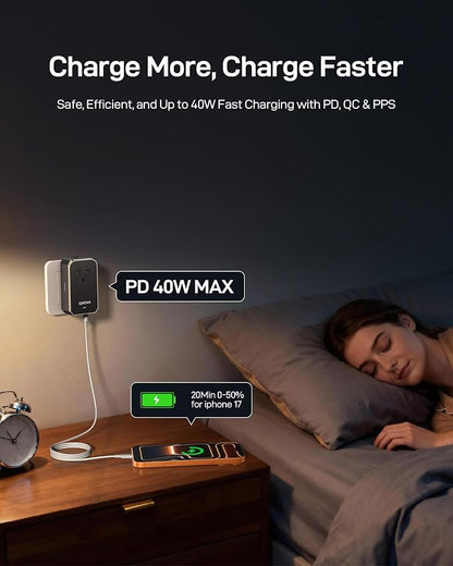 EPICKA Air 40W Universal Travel Adapter, PD Fast Charging International Power Adapter with 1 AC & 4 USB Ports, Worldwide Compact Travel Essentials for US/EU(Black, 1-Pack, Not a Voltage Converter)