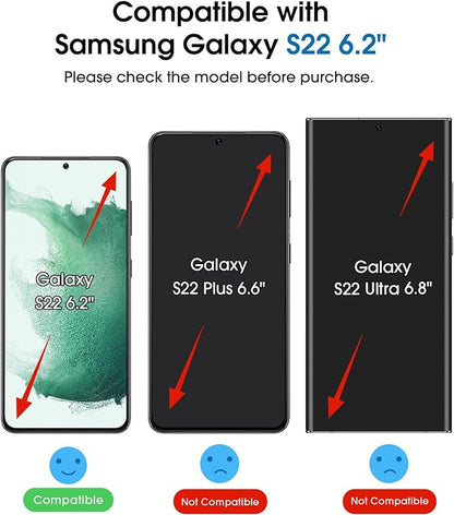 amFilm OneTouch Screen Protector for Samsung Galaxy S22 5G 6.1 Inch, 9H Hardness with Camera Lens Protector, Easiest to Installation and Bubble Free, Tempered Glass, 2 Pack