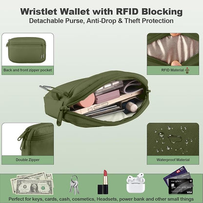 YFWE Clip and Go Strap for Phone with Wallet Crossbody, Adjustable Phone Lanyard with Detachable RFID Wristlet Wallet, Pattern Strap - Olive Green(M)
