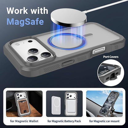 jaroco Magnetic for iPhone 17 Pro Max Case, [Compatible with MagSafe][Military Grade Drop Protection][Heavy Duty Protection][Non-Slip][Shockproof] 2-Layer Durable Bumper Phone Case 6.9''-Gray