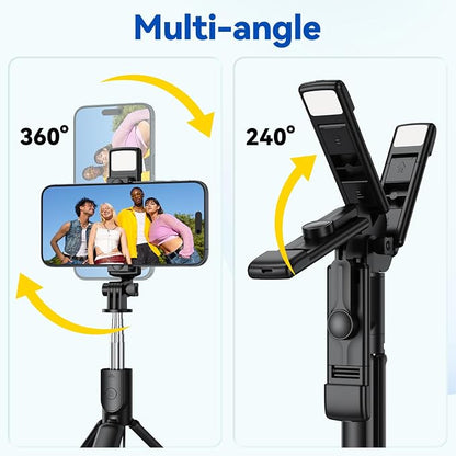 Selfie Stick Tripod with Light, Retractable Selfie Stick Tripod with Wireless Remote Control, for Photograph, Live Streaming, Video Recording, Compatible with 4-7'' Smartphone