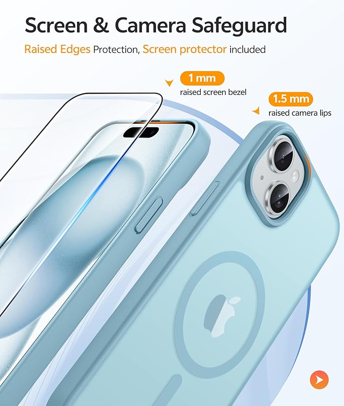 FNTCASE for iPhone 15 Case: for iPhone 14 Case & iPhone 13 Case [Compatible with Magsafe] Translucent Matte Cases with [Screen Protector] Military Grade Shockproof Protective Phone Cover - Teal