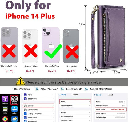 Wallet Case for iPhone 14 Plus with Card Holder/Crossbody Wallet/Strap| RFID Blocking | Magnetic | Kickstand | Detachable | PU Leather Phone Case for iPhone 14 Plus,6.7 in,Purple