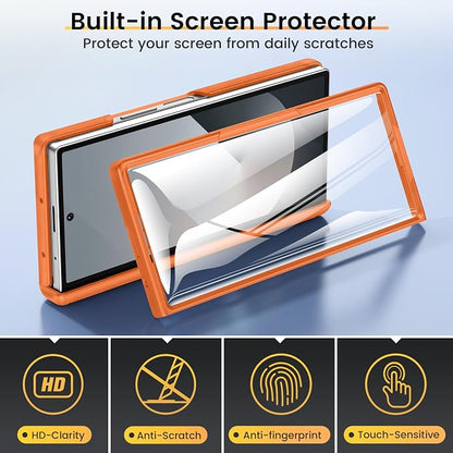 VEGO for Z Fold 6 Case with Screen Protector Built-in Kickstand, Orange | Camera Lens Cover[Hinge Protection] Full Body Shockproof Anti-Drop Protective Phone Case for Samsung Galaxy Z Fold 6