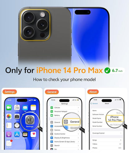 FNTCASE for iPhone 14 Pro Max Case: Magnetic Translucent Matte Slim Cases [Tempered Glass Screen Protector] [Full Camera Protection] Military Grade Shockproof Protective Phone Cover - Black
