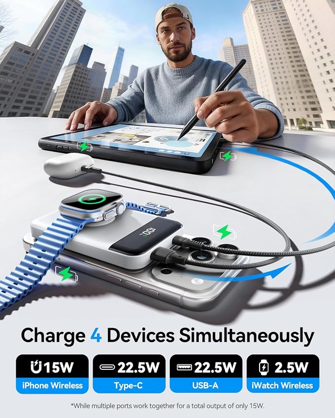 for Magsafe Portable Charger, 10000mAh 22.5W Power Bank for iPhone 17/16/15/14/13/12, Travel Essentials Wireless Magnetic Battery Pack Fast Charging for Apple Watch Ultra/11/10/9/8/7/6/SE,Pearl White