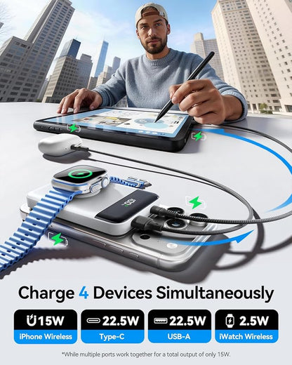 for Magsafe Portable Charger, 10000mAh 22.5W Power Bank for iPhone 17/16/15/14/13/12, Travel Essentials Wireless Magnetic Battery Pack Fast Charging for Apple Watch Ultra/11/10/9/8/7/6/SE,Pearl White