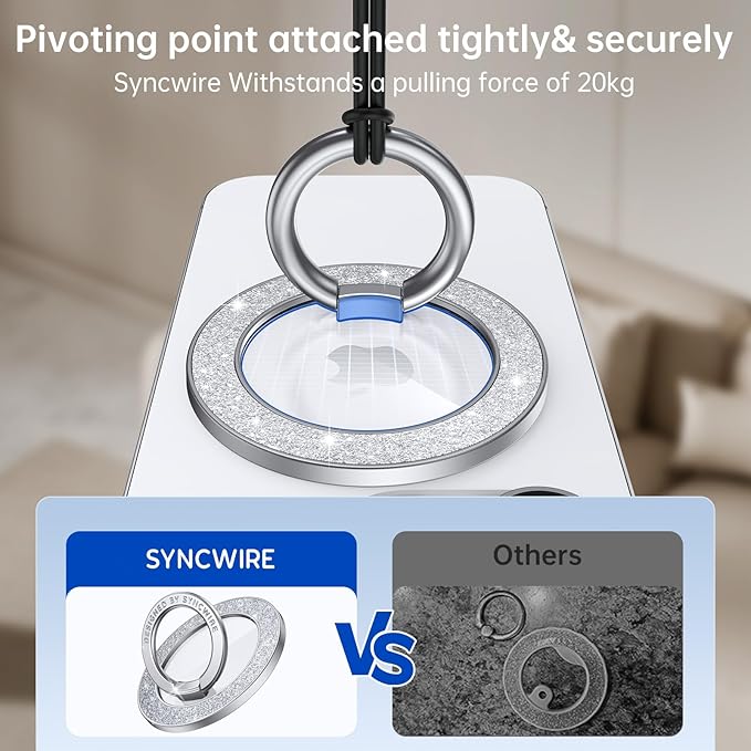 Syncwire Magnetic Phone Grip for MagSafe, Sparkle Ring Holder, Rotatable Kickstand Bling Ring Stand Removable MagSafe Accessories for iPhone 17 Pro Max 16 15 14 13, Android, Samsung etc.