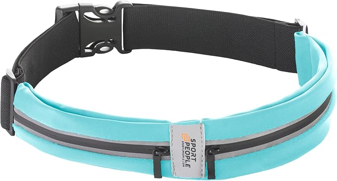 Running Belt for Women and Men, Waterproof Phone Holder for Running, Reflective 2-Pocket Waist Pack for Storing Runner’s Essentials Safely, Running Fanny Pack Fits Most Phones, Adjustable Belt Bag