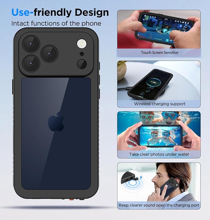 Lanenas for iPhone 17 Pro Max Case Waterproof Case with Built-in Screen Protector, Full Body Dustproof Shockproof Heavy Duty Tough Rugged Phone Protective Cover for iPhone 17 Pro Max 6.9inch Black