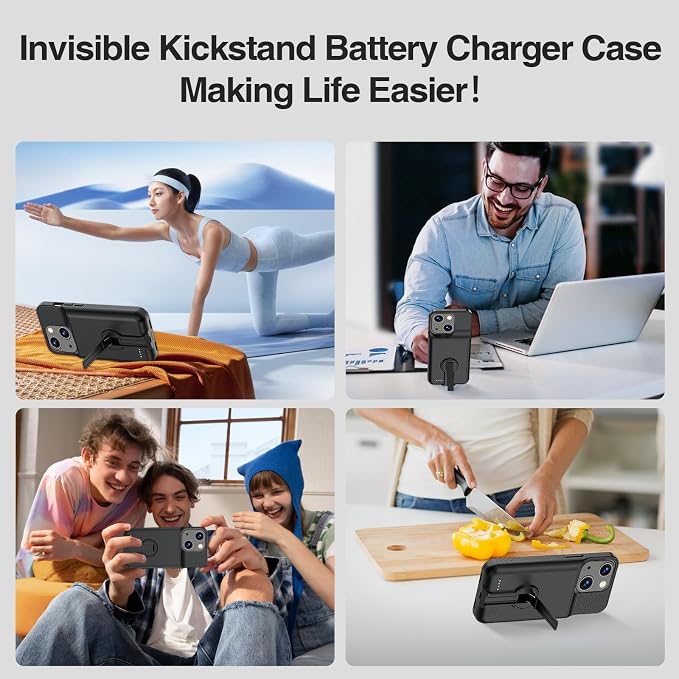 BOPPS Charging Case for iPhone 13/13 Pro/14/14 Pro 【with Stand】，Real Slim 7000mAh Portable Rechargeable Strong Protective Extended Charger Cover for iPhone 14/14 pro/13/13 pro Battery case