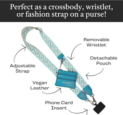 Save the Girls Original Clip and Go Phone Strap Pattern - Crossbody Phone Strap Chain with Zipper Wallet Pouch