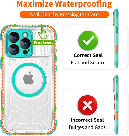 for iPhone 16 Pro Max Waterproof Case Compatible with MagSafe, IP68 Underwater Case Built-in Screen Protector, Slim Translucent 360° Full Body Protection, 12FT Military Grade, 6.9 Inch (Cyan)