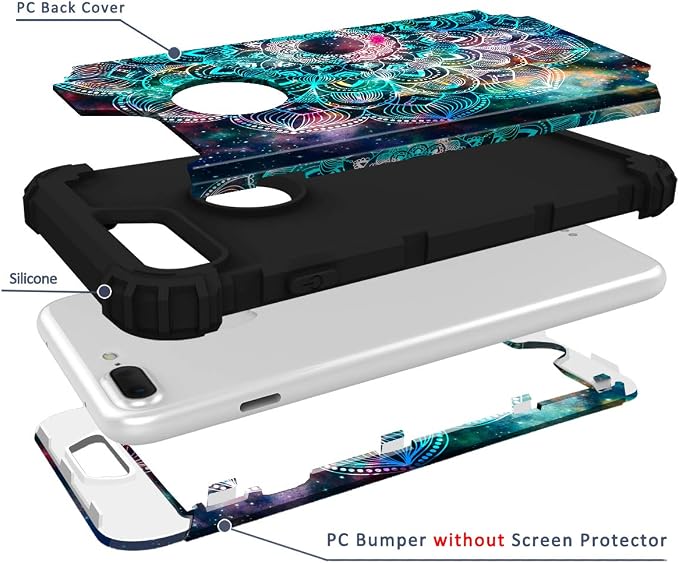 Hocase iPhone 8/7 Plus Case - Mandala in Galaxy, Heavy Duty Shockproof Hybrid Protection Hard Plastic + Silicone Rubber
