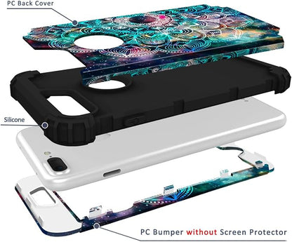 Hocase iPhone 8/7 Plus Case - Mandala in Galaxy, Heavy Duty Shockproof Hybrid Protection Hard Plastic + Silicone Rubber