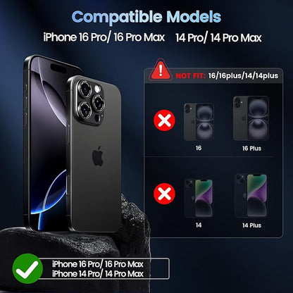 CACOE Camera Lens Protector for iPhone 14 Pro/14 Pro Max/16 Pro/16 Pro Max - Metal Frame Tempered Glass Cover, [Anti-Scratch] [Drop-Proof][Strong-Adhesion] Camera Screen Cover(Black)