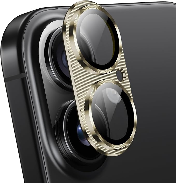 Korecase for iPhone 16/ iPhone 16 Plus Camera Lens Protector, Anti Scrach HD Tempered Glass Camera Protector Cover, Aluminum Alloy Whole Lens Film Cover,Gold