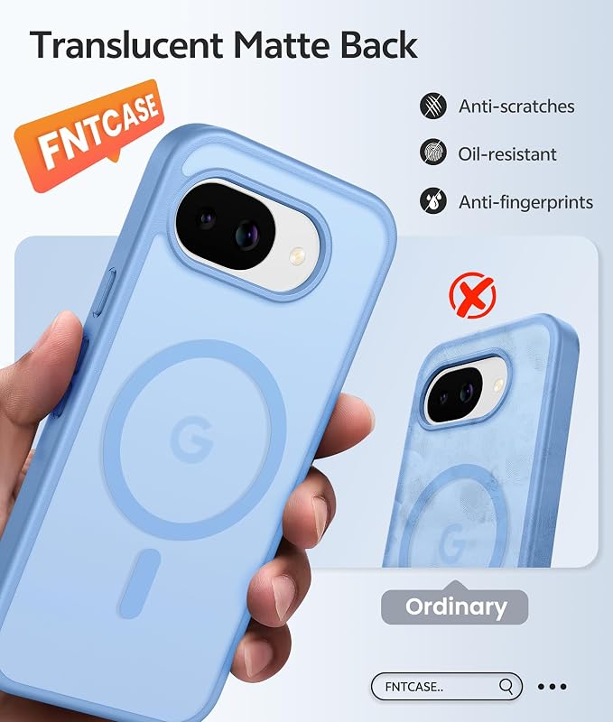 FNTCASE for Google Pixel 10a Case: [Compatible with Magsafe] Translucent Matte Cases with [Screen Protector] Military Grade Shockproof Protective Magnetic Phone Cover for Pixel 10A - Light Blue