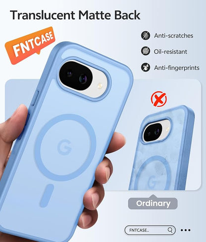 FNTCASE for Google Pixel 10a Case: [Compatible with Magsafe] Translucent Matte Cases with [Screen Protector] Military Grade Shockproof Protective Magnetic Phone Cover for Pixel 10A - Light Blue