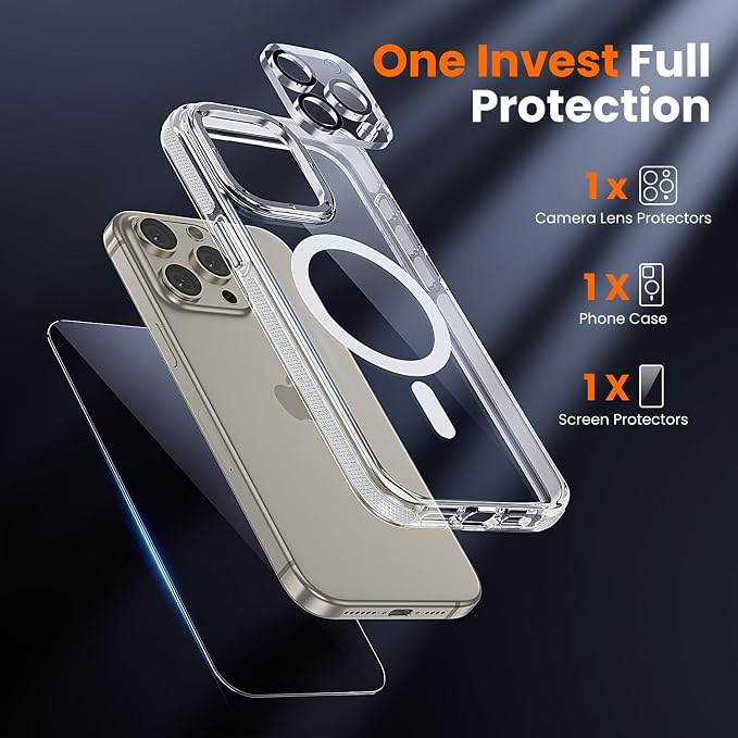 3 in 1 for iPhone 15 Pro Max Case Clear with MagSafe, Yellowing-Resistant Acrylic Back, Shockproof Guard Corners,Protection for iPhone 15 Pro Max Phone Case 6.7 inch Clear Bumper