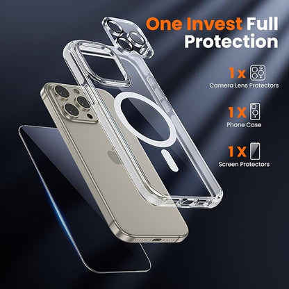 3 in 1 for iPhone 15 Pro Max Case Clear with MagSafe, Yellowing-Resistant Acrylic Back, Shockproof Guard Corners,Protection for iPhone 15 Pro Max Phone Case 6.7 inch Clear Bumper