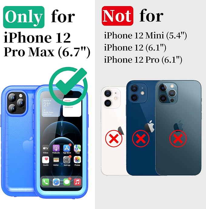 Cozycase Compatible with iPhone 12 Pro Max Waterproof Case - Full Body Rugged Dustproof Shockproof Cover Bumper Case with Built-in Screen Protector for iPhone 12 Pro Max 6.7 inch 2020 (Blue)