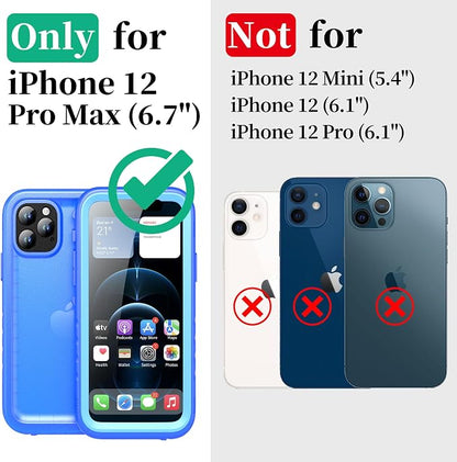 Cozycase Compatible with iPhone 12 Pro Max Waterproof Case - Full Body Rugged Dustproof Shockproof Cover Bumper Case with Built-in Screen Protector for iPhone 12 Pro Max 6.7 inch 2020 (Blue)