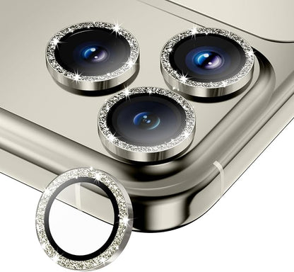 Camera Lens Protector for iPhone 17 Pro Max/17 Pro/16 Pro Max/16 Pro/15 Pro Max/15 Pro/14 Pro Max/14 Pro,Tempered Glass Metal Individual Camera Cover[Anti-drop] Case Friendly- Glitter Grey