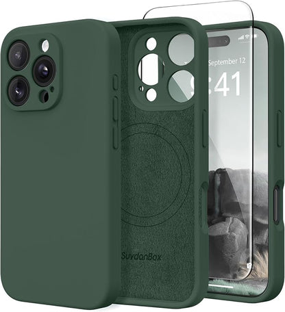 Magnetic for iPhone 16 Pro Max Case, Compatible with MagSafe, [Full Camera Protection][Screen Protector] Silicone Shockproof Protective Phone Case for iPhone 16 Pro Max 6.9", Alpine Green