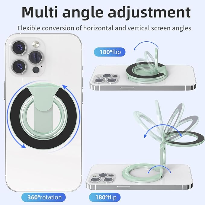 RESPECTED BRO-Magnetic-Phone-Ring-Holder with Dual Rings, Compatible with iPhone 17/16/15/14/13/12, Multifunctional Stand for Office, Gym, Kitchen & All Metal Surfaces, Finger Loop Grip (Light Green)