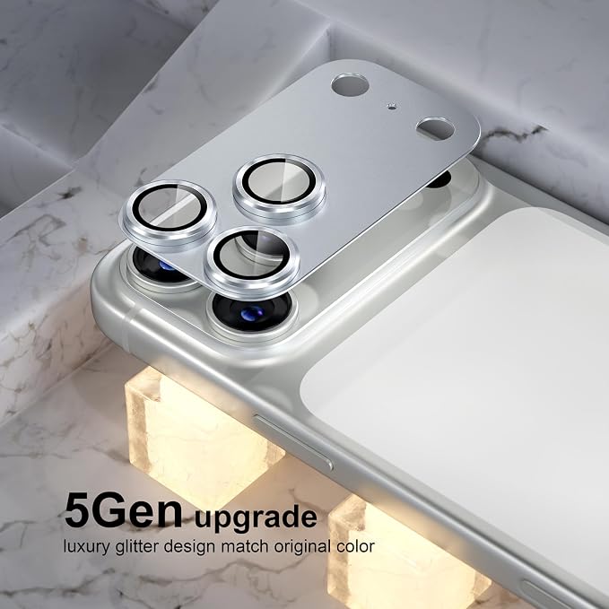 Choiche Compatible for iPhone 17 Pro Max Camera Lens Protector, Strong Adsorption Camera Cover with 9H Tempered Glass Lens Screen Protector Metal Ring Decoration Accessories 6.9-inch (Silver)