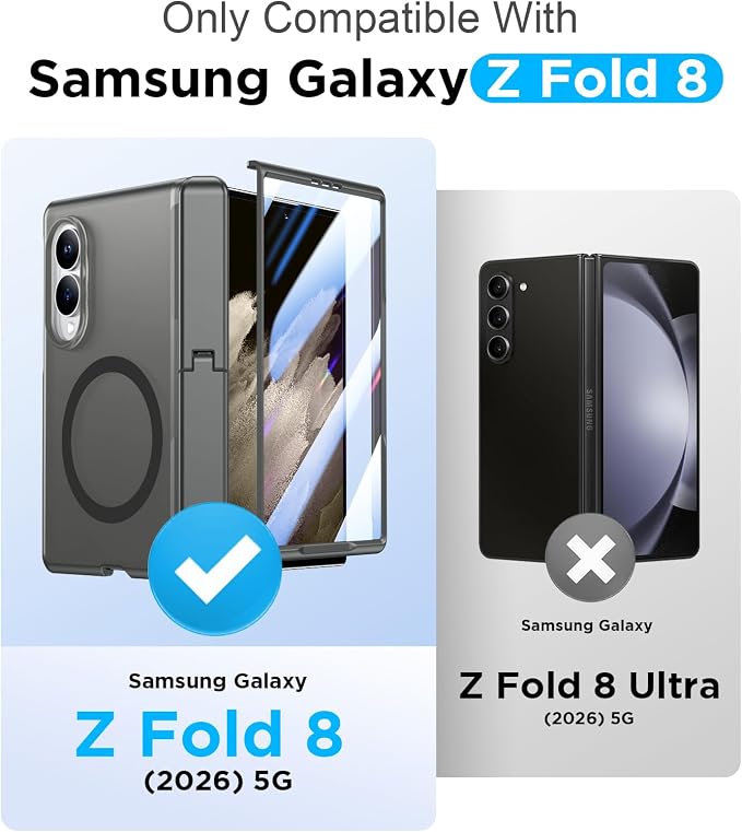 for Samsung Galaxy Z Fold 8 Case,[Compatible with MagSafe][Built-in HD Screen Protector & Kickstand][Hinge Protection] Translucent Matte Full-Body Shockproof Phone Case for Z Fold 8 Wide,Gray