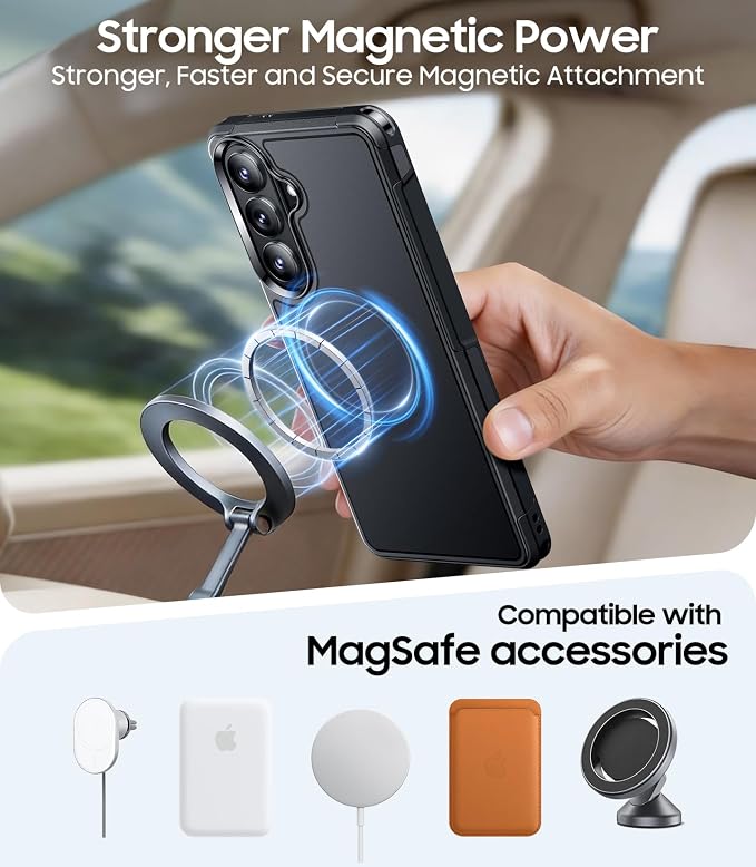 Red2Fire Magnetic for Samsung Galaxy S26 Case 6.3 Inch, [Military Grade Drop Protection][Compatible with MagSafe][Screen Protector] Heavy Duty Full Body Shockproof Non-Slip Phone Case, Black