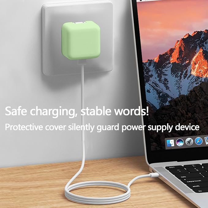 40W Dynamic (up to 60W) Soft Silicone Charger Protector Case for MacBook Air 13 13.6 15 inch M4 M3 M2 M1 Chip 2025-2018 Release, 40W Dynamic Power Adapter Sleeve Cover for iPhone 17/16 Pro/Max, Green