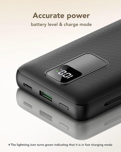 charmast Portable Charger 20000mAh with Wall Plug, Fast Charging Power Bank USB C, 20W PD Battery Pack with Built-in Cables Travel Essential for iPhone 16/15/14, Samsung, iPad More Devices (Black)