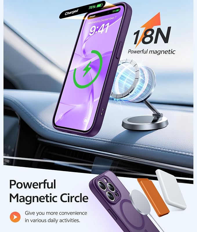 FNTCASE for iPhone 15 Pro Max Case: [Compatible with Magsafe] Translucent Matte Cases with [Full Camera Protection] [Screen Protector] Military Grade Shockproof Protective Phone Cover - Purple