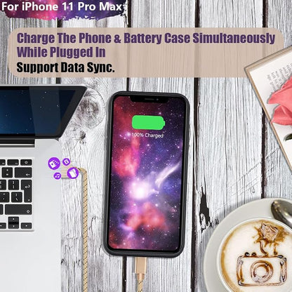 Sitong Battery Case for iPhone 11 Pro Max, 6000mAh Rechargeable Extended Battery Charging Charger Case, Add 110% Extra Juice, Support Wired Headphones Black