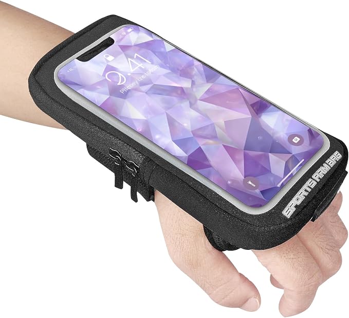 Wristband phone holder for running with card slot, black