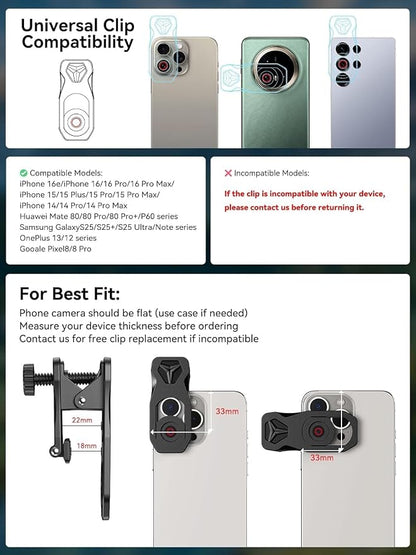 MIAO LAB 28X HD Telephoto Lens for iPhone/Samsung/Android, High Power Telephoto Camera Lens with Universal Clip Compatibility Most Smartphone