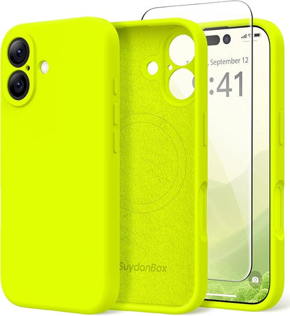Magnetic for iPhone 17 Case, Compatible with MagSafe, [Full Camera Protection][Screen Protector] Silicone Shockproof Protective Phone Case for iPhone 17 6.3", Fluorescent Green