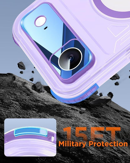 for iPhone Air Waterproof Case with Magsafe, Built-in [Camera & Screen Protector] [Lanyard], IP68 Water Proof Full Body Dustproof Heavy Duty Frosted Protective Phone Cover, 6.7" Purple