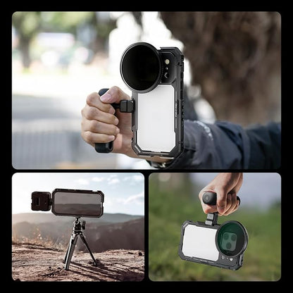 NEEWER Phone Cage Compatible with iPhone 17 Pro, Quick Release Video Rig Stabilizer Accessories with 67mm Filter Ring, 17mm Lens Backplate, T Mount Adapter, 4X Camera Control Cap, PA143 (Black)