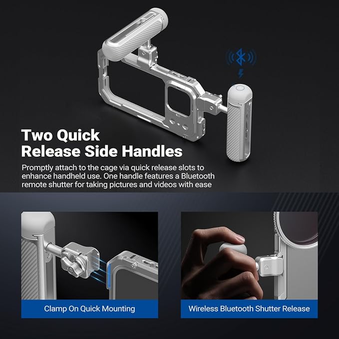 NEEWER Phone Cage Kit Compatible with iPhone 17 Pro Max Only, Video Rig Stabilizer Accessories with 67mm Filter Ring, 17mm Lens Backplate, T Mount Adapter, Two Quick Release Handles, PA144 (Silver)