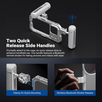 NEEWER Phone Cage Kit Compatible with iPhone 17 Pro Max Only, Video Rig Stabilizer Accessories with 67mm Filter Ring, 17mm Lens Backplate, T Mount Adapter, Two Quick Release Handles, PA144 (Silver)