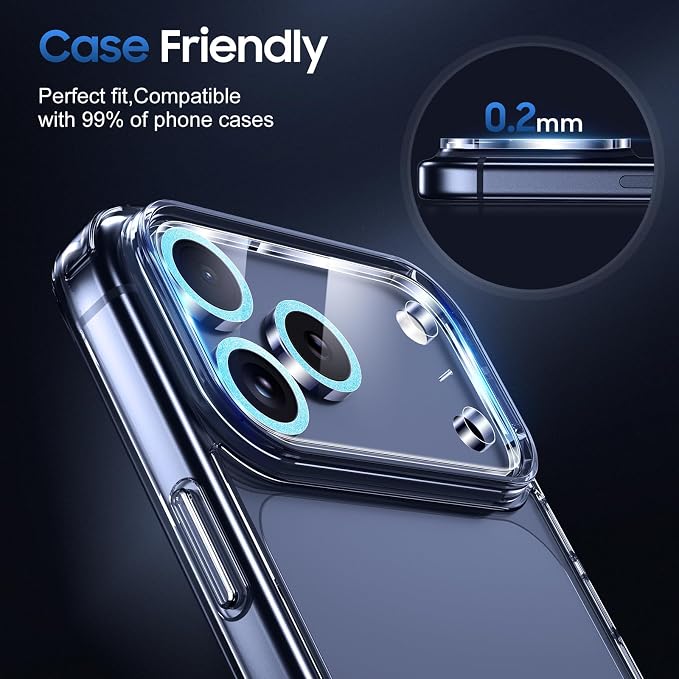 UniqueMe Compatible for 3 Pack iPhone 17 Pro Max Camera Lens Protector - [Drop Protection] [Case Friendly] 9H Tempered Glass Camera Cover Screen [Update New Version] - Glitter Blue