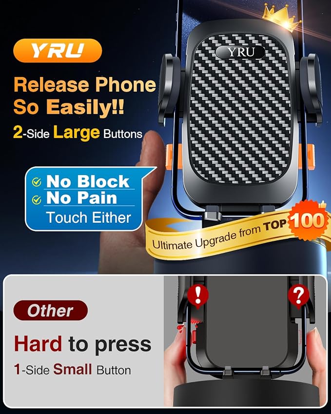 YRU True Military-Grade [360° Rotation Suction] 2026 Ultimate Car Phone Holder Mount【90+LBS Safest Strongest & Patent Certs】Dashboard Windshield Vent for iPhone 17 16 Pro Max Video Dash Mounting Kits