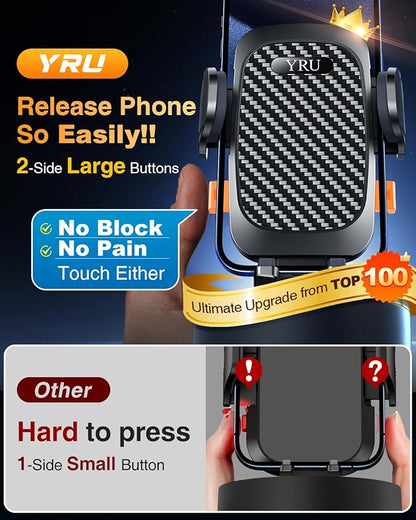 YRU True Military-Grade [360° Rotation Suction] 2026 Ultimate Car Phone Holder Mount【90+LBS Safest Strongest & Patent Certs】Dashboard Windshield Vent for iPhone 17 16 Pro Max Video Dash Mounting Kits