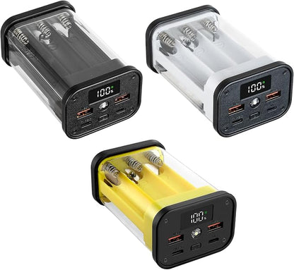 Transparent 18650 Battery Charger Case, Solderless Portable Charger Housing with Overload Protection, Detachable Design for Secure Device Charging