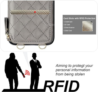Bocasal Crossbody Wallet Case for iPhone 11, RFID Blocking PU Leather Zipper Handbag Purse Flip Cover, Kickstand Folio Case with Card Slots Holder Wrist Strap Lanyard 6.1 Inch (Grey)